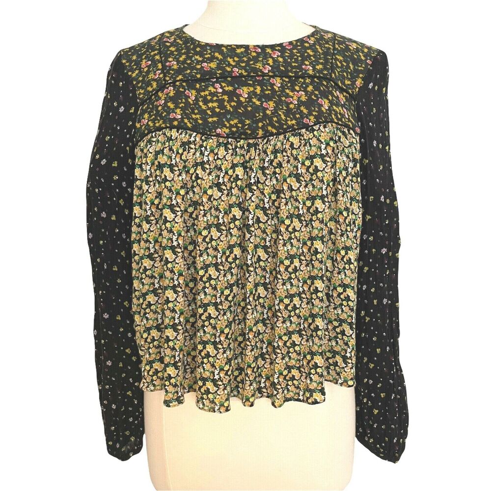 Zara Trafaluc Sz S Floral Bohemian‎ Long Sleeve Cropped Cottage Core Top Blouse